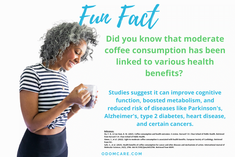 Woman enjoying a cup of coffee with a joyful expression.